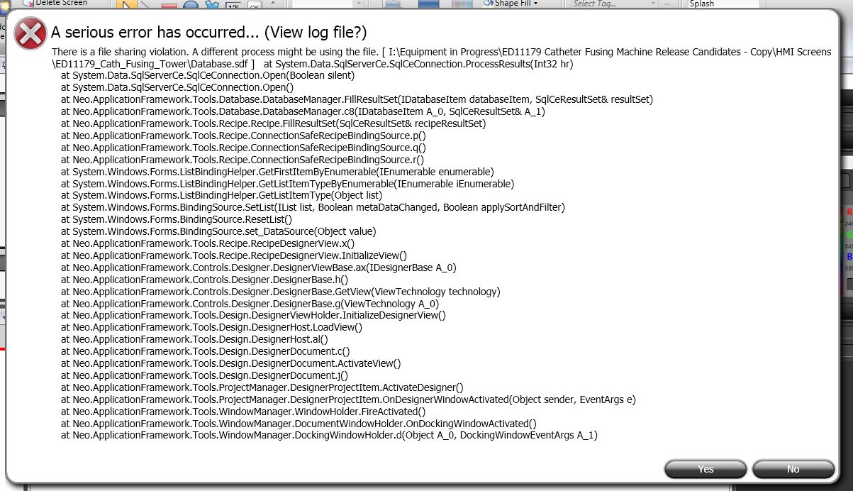 error dialog box that occurs when opening recipe from network location